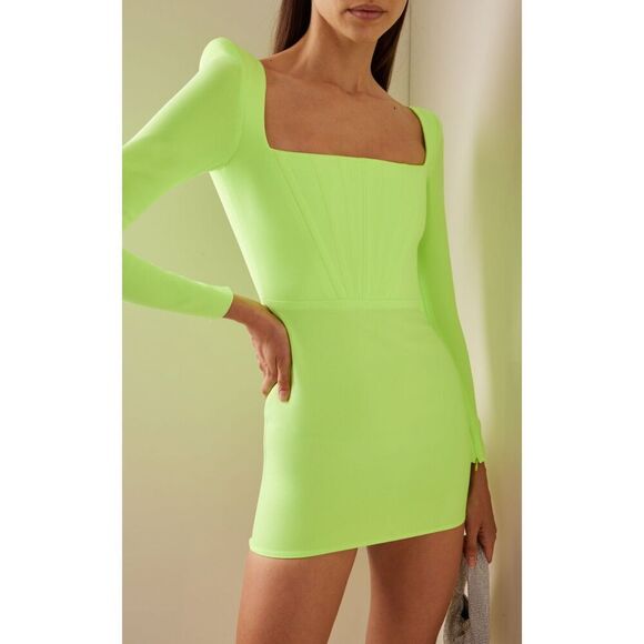 Alex Perry Exclusive Dale Stretch-Crepe Corseted Mini Dress in Green NWT Size 12 - Picture 2 of 12